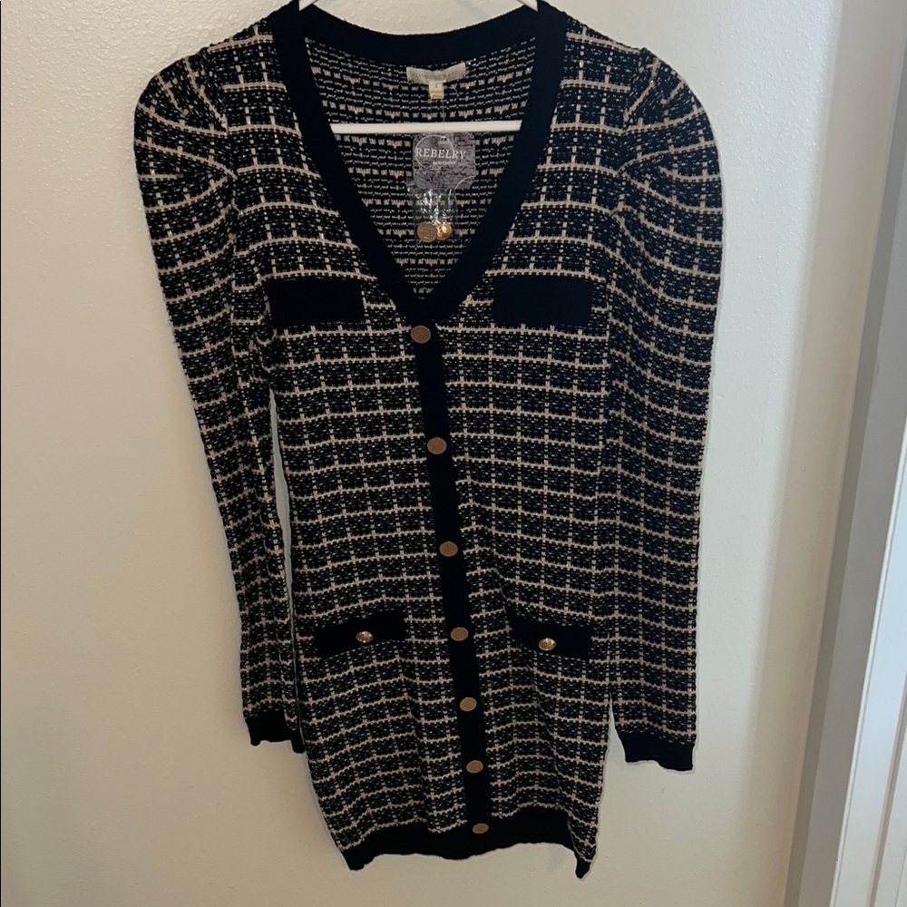 Women's Black and White Boucle Sweater Dress